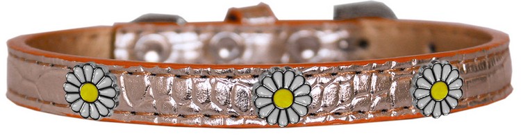 White Daisy Widget Croc Dog Collar Copper Size 20